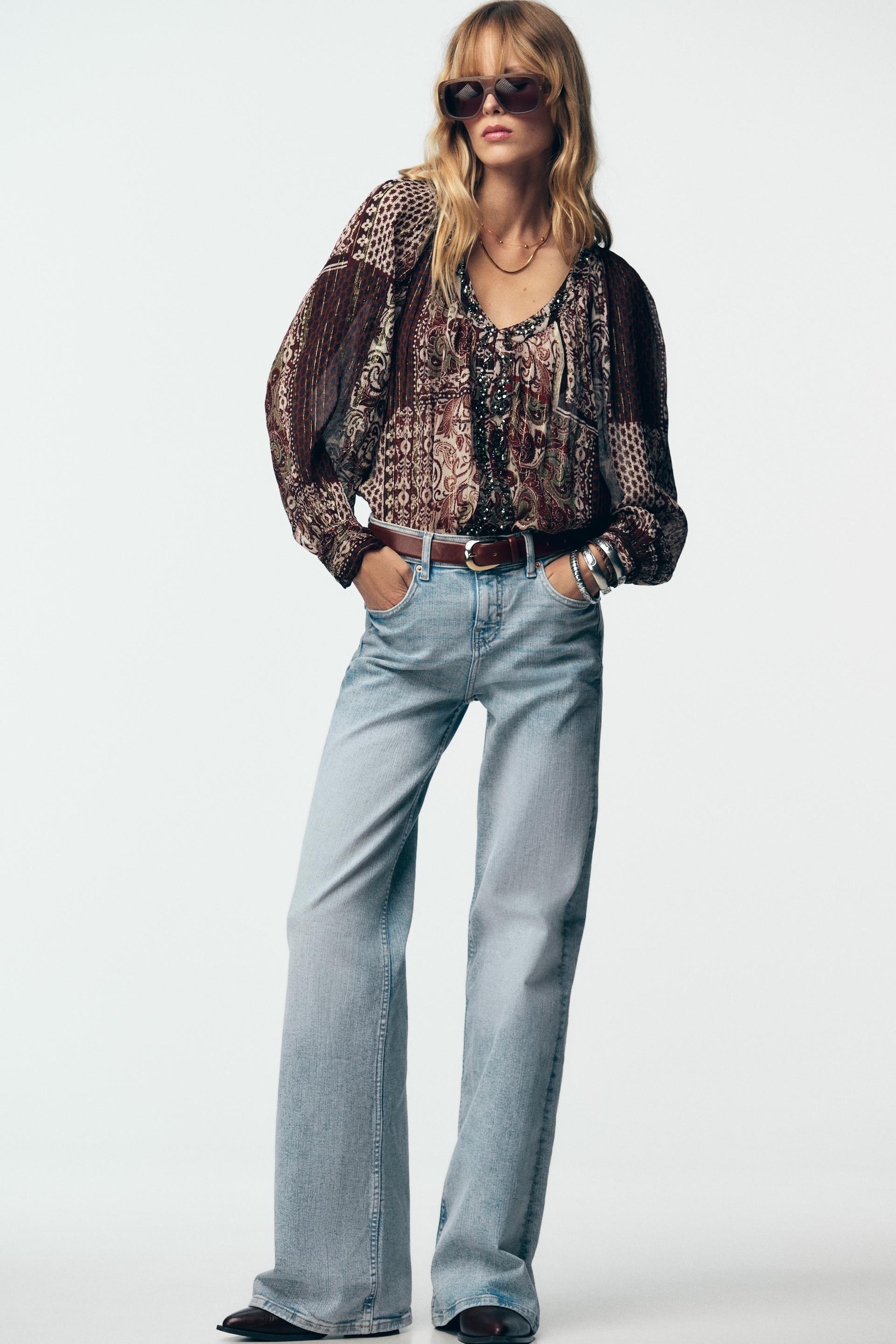 BEADED BLOUSE WITH METALLIC THREAD PRINT