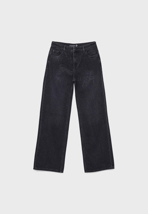 Straight-fit jeans with rhinestones