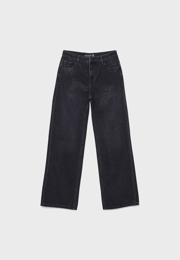 Straight-fit jeans with rhinestones