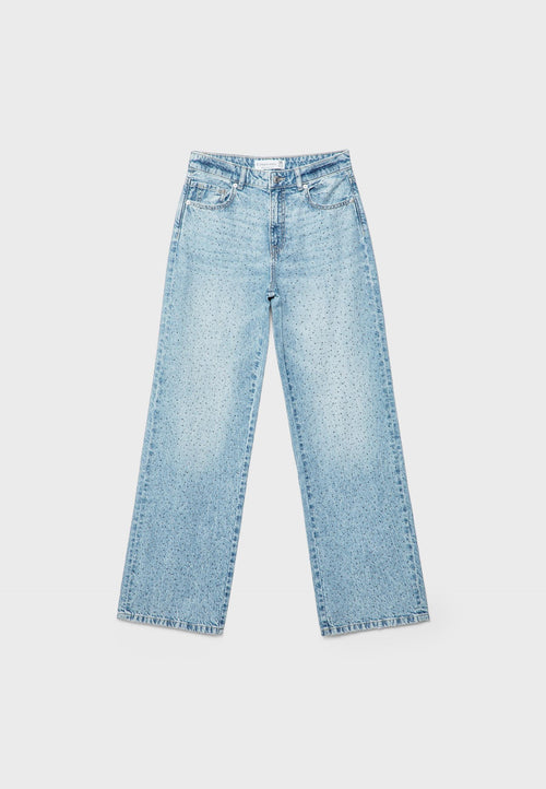 Straight-fit jeans with rhinestones