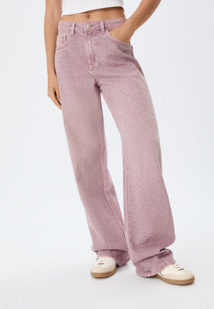 Straight-fit jeans with rhinestones