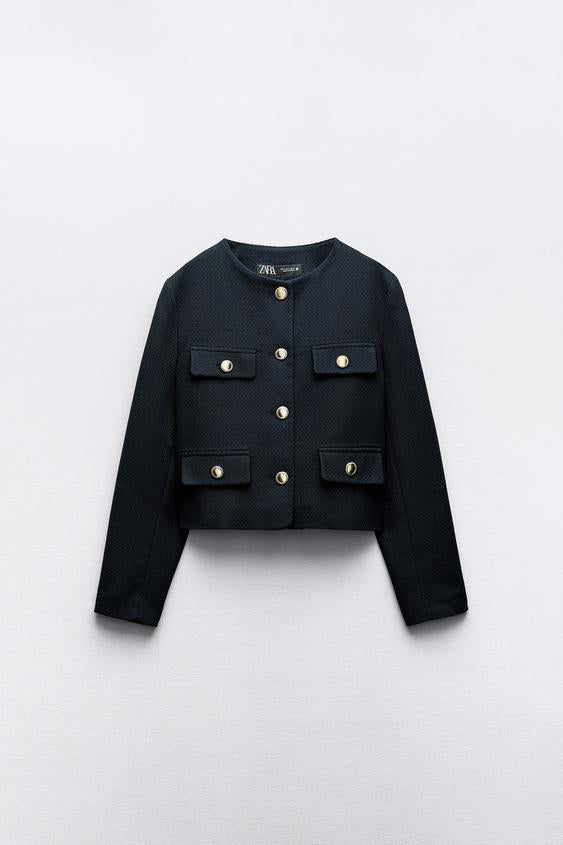 BLAZER EN PIQUÉ À COL ROND