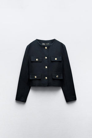 BLAZER EN PIQUÉ À COL ROND