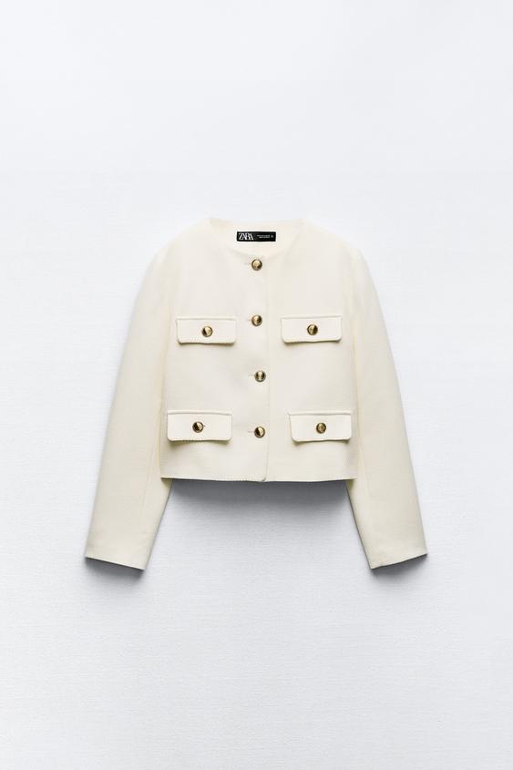 BLAZER EN PIQUÉ À COL ROND