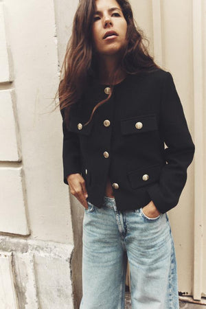 BLAZER EN PIQUÉ À COL ROND