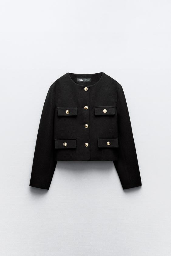 BLAZER EN PIQUÉ À COL ROND