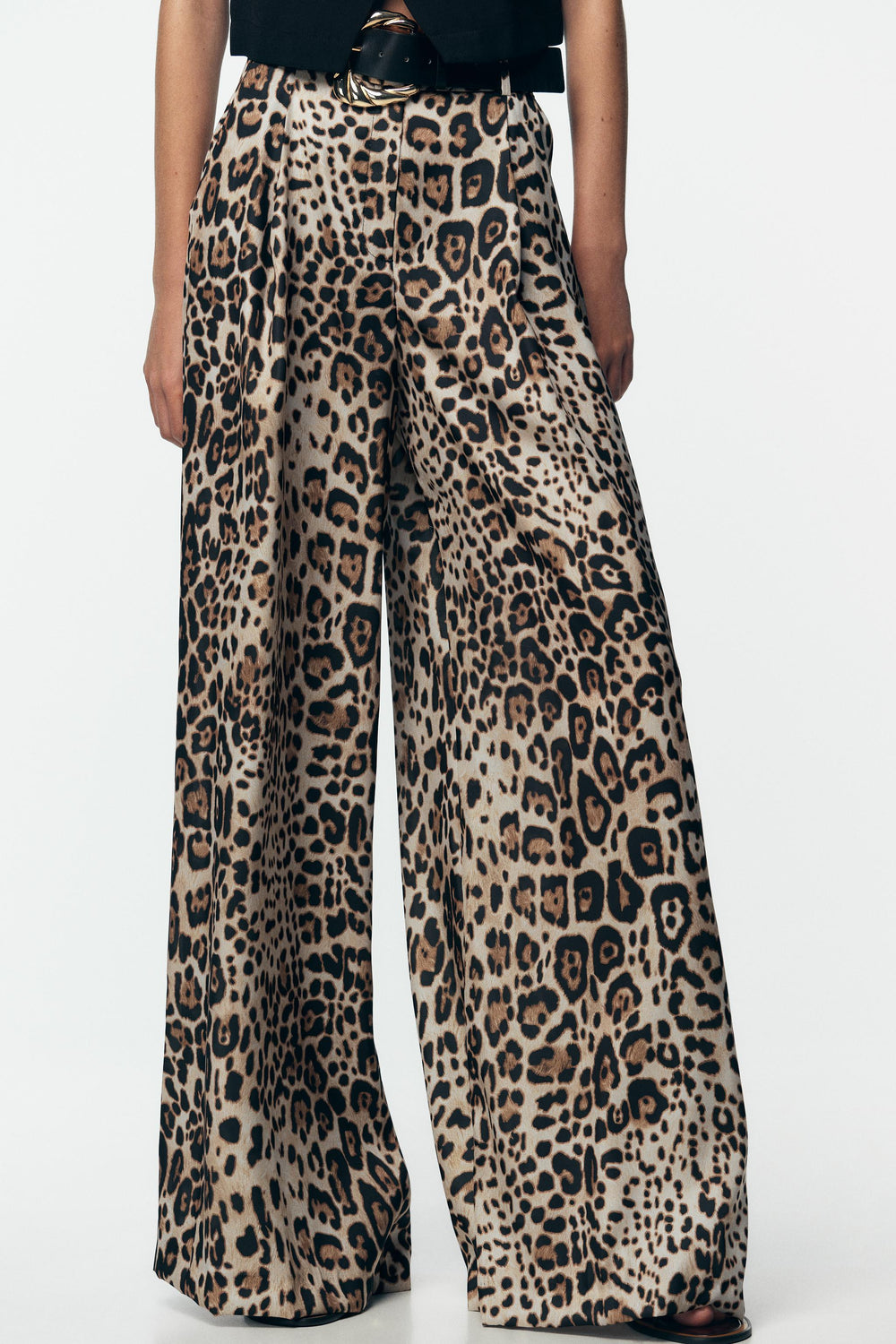 WIDE SATIN TROUSERS WITH BELT