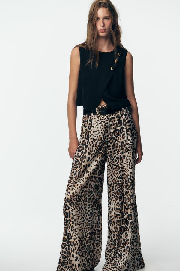WIDE SATIN TROUSERS WITH BELT
