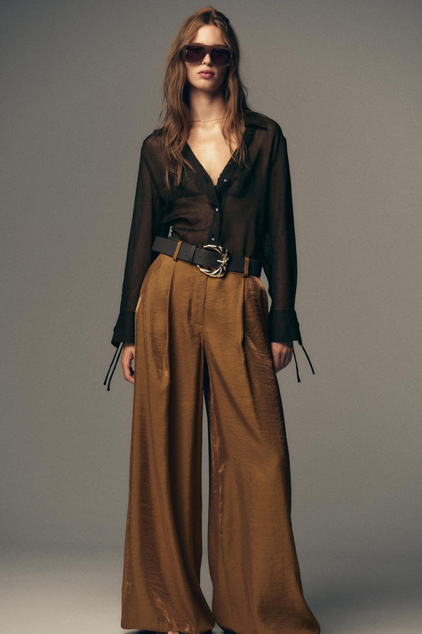WIDE SATIN TROUSERS WITH BELT