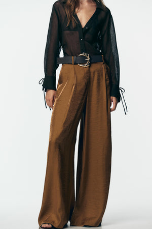 WIDE SATIN TROUSERS WITH BELT