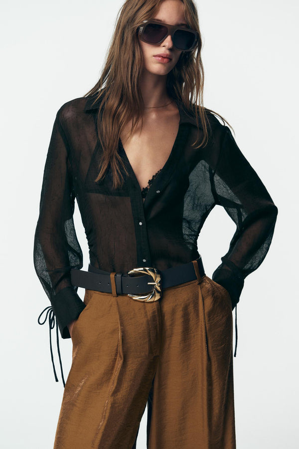 WIDE SATIN TROUSERS WITH BELT