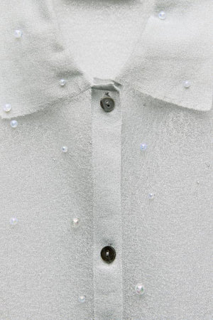 CHEMISE SEMI-TRANSPARENTE EN MAILLE AVEC PERLES
