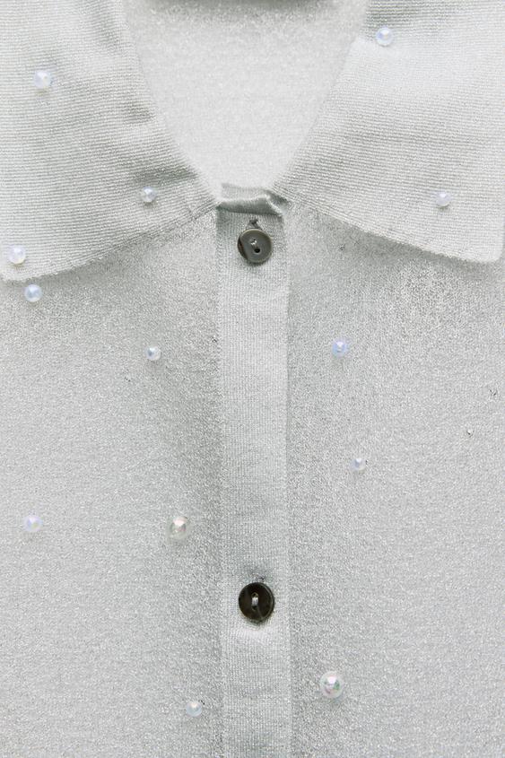 CHEMISE SEMI-TRANSPARENTE EN MAILLE AVEC PERLES