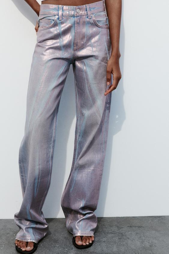 JEAN TRF LONG MÉTALLISÉ À TAILLE MI-HAUTE