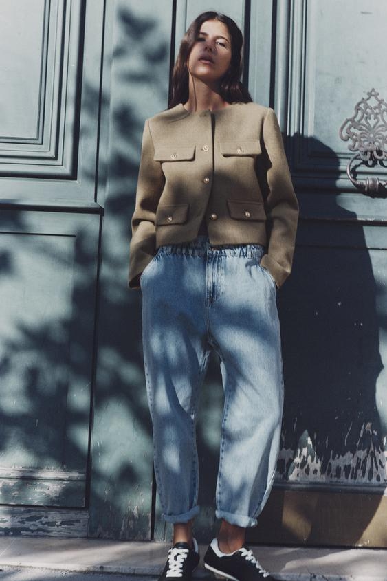 JEAN COUPE AMPLE À TAILLE HAUTE PLISSÉE