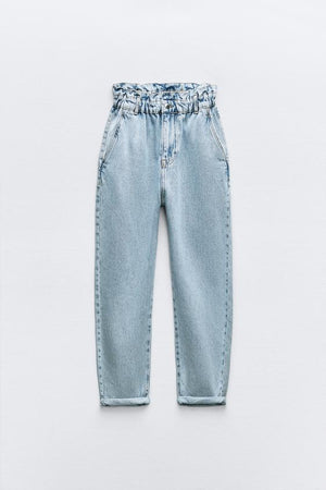 JEAN COUPE AMPLE À TAILLE HAUTE PLISSÉE