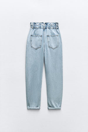 JEAN COUPE AMPLE À TAILLE HAUTE PLISSÉE