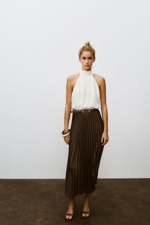 PLEATED COMBINED MIDI DRESS