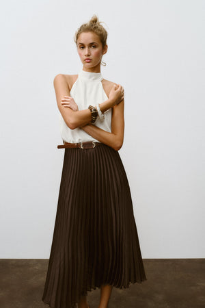PLEATED COMBINED MIDI DRESS