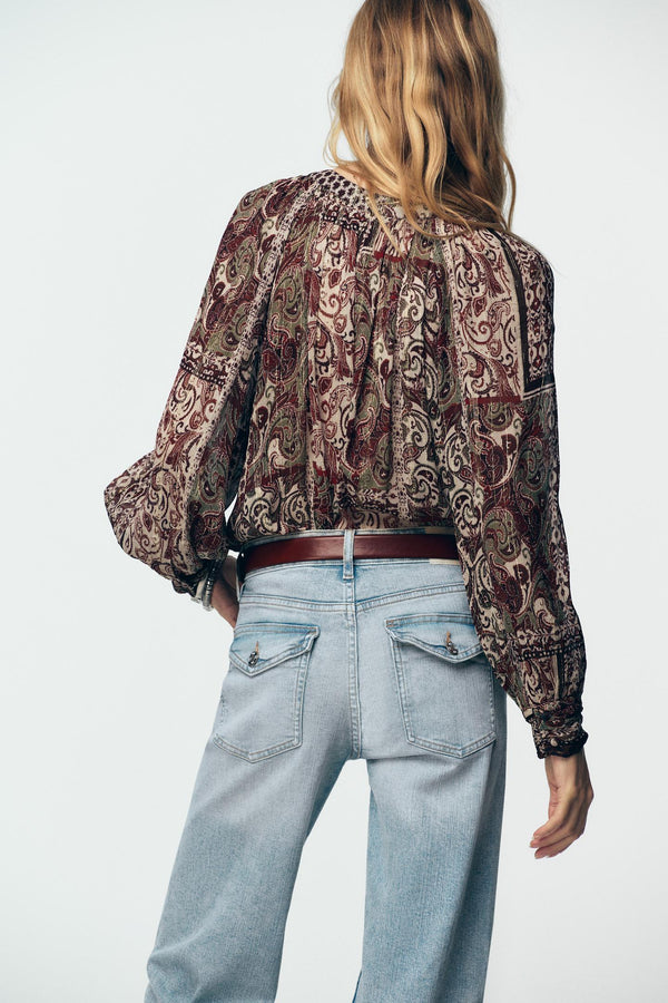 BEADED BLOUSE WITH METALLIC THREAD PRINT