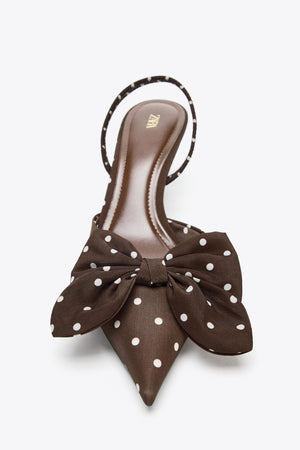 POLKA DOT PRINT HIGH-HEEL SHOES WITH BOW