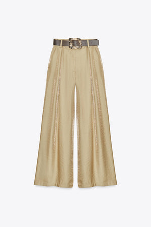 WIDE SATIN TROUSERS WITH BELT
