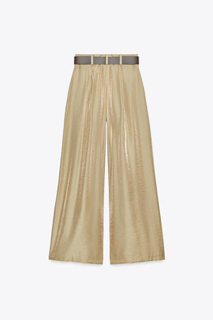 WIDE SATIN TROUSERS WITH BELT