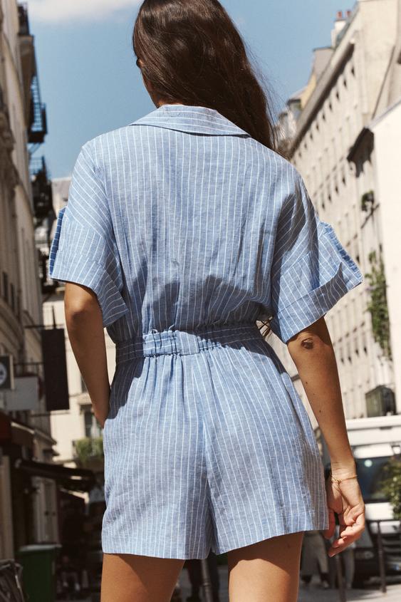 COMBI-SHORT À RAYURES AVEC LIN