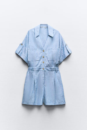 COMBI-SHORT À RAYURES AVEC LIN