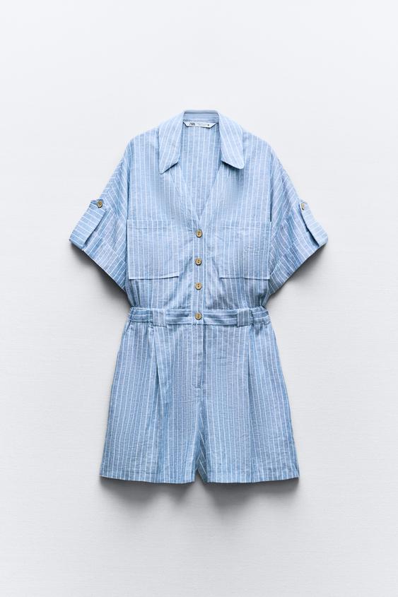 COMBI-SHORT À RAYURES AVEC LIN