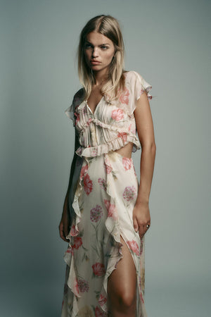 FLORAL PRINT CUT-OUT MIDI DRESS