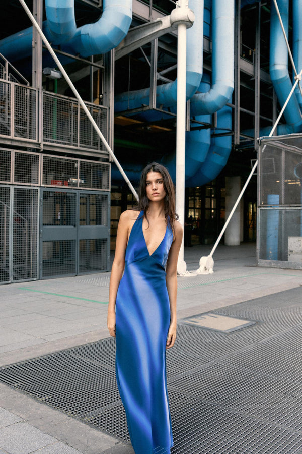 PRINTED HALTER LONG DRESS