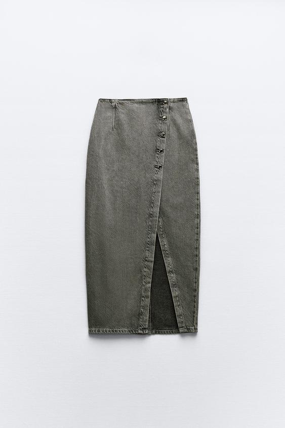 JUPE MI-LONGUE CROISÉE EN JEAN