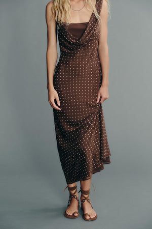 DRAPED NECK POLKA DOT DRESS
